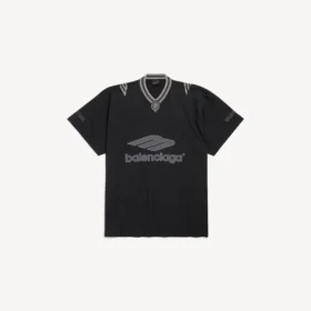 3b fotball-T-skjorte med V-hals for menn, oversized, i svart/antracitt