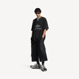 3b fotball-T-skjorte med V-hals for menn, oversized, i svart/antracitt