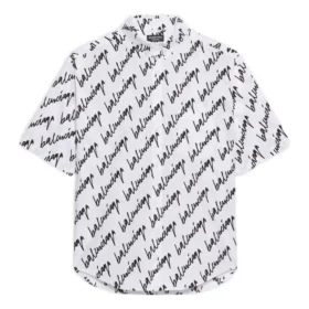 Allover Scribble-skjorte med korte ermer «White Black» 681702TLLJ49040