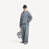 Baggy jeans for menn med denim-søm i mørkeblått