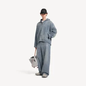 Baggy jeans for menn med denim-søm i mørkeblått