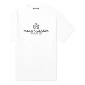 Balenciaga BB Paris-trykk, rund hals, korte ermer, retro-versjon, hvit, for menn 594579TGV609000