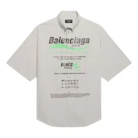 Balenciaga bomullsskjorte med løse ermer og korte ermer for menn, grå 664627TKM102967