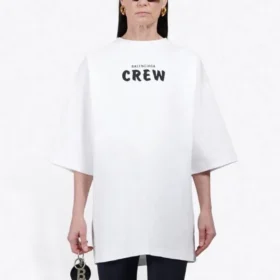Balenciaga Crew-trøye med trykk, kort erme, hvit, for menn 620941TIV749040