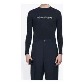 Balenciaga for menn med symbolsk, kreativt logo-trykk, elastisk, langermet, svart 620966TIV491070