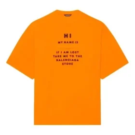 Balenciaga FW21 for menn – HI MY NAME IS WIDE FIT med alfabettrykk, retro-strikk, korte ermer, oransje 661715TKVH57513