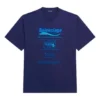 Balenciaga FW21 for menn, kjemisk rens, alfabet-trykk, retro-strikk, kort erme, marineblå 651795TKVF83866