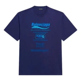 Balenciaga FW21 for menn, kjemisk rens, alfabet-trykk, retro-strikk, kort erme, marineblå 651795TKVF83866