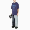 Balenciaga FW21 for menn, kjemisk rens, alfabet-trykk, retro-strikk, kort erme, marineblå 651795TKVF83866