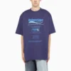 Balenciaga FW21 for menn, kjemisk rens, alfabet-trykk, retro-strikk, kort erme, marineblå 651795TKVF83866