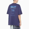 Balenciaga FW21 for menn, kjemisk rens, alfabet-trykk, retro-strikk, kort erme, marineblå 651795TKVF83866
