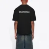 Balenciaga FW21 for menn, logo-trykk, retro, kort ermet, svart 612966TIVG51070