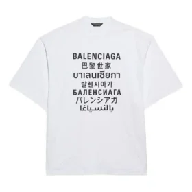 Balenciaga-genser for menn med ordtrykk, rund hals og korte ermer, hvit 641614TJVI39040