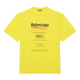 Balenciaga-herre-sweatshirt med «Boxy Logo»-trykk, løs passform, korte ermer, gul, 651795TKVF87175