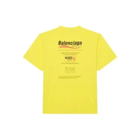 Balenciaga-herre-sweatshirt med «Boxy Logo»-trykk, løs passform, korte ermer, gul, 651795TKVF87175