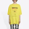 Balenciaga-herre-sweatshirt med «Boxy Logo»-trykk, løs passform, korte ermer, gul, 651795TKVF87175