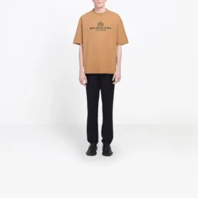 Balenciaga-herre-T-skjorte med alfabet-trykk, kort ermet, kremgul 594579TGV609605