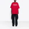 Balenciaga-herre-T-skjorte med alfabetmønster, hull, rund hals og korte ermer – rød 651795TKVB86295