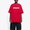 Balenciaga-herre-T-skjorte med alfabetmønster, hull, rund hals og korte ermer – rød 651795TKVB86295