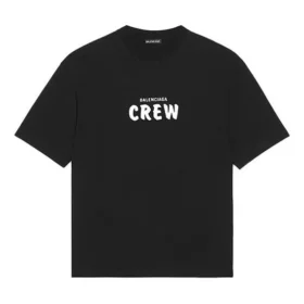 Balenciaga-herre-T-skjorte med alfabetmønster, løs passform og korte ermer, svart 612966TIV241070