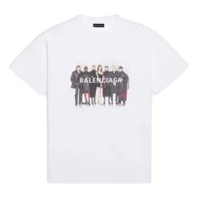 Balenciaga-herre-T-skjorte med portretttrykk av logoen, retro-stil, korte ermer, hvit 612966TIV479000