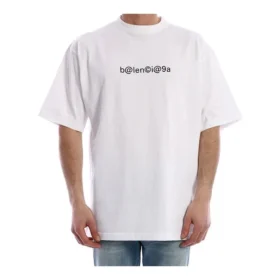 Balenciaga herre-trøye med symbolisk rund hals og alfabet-trykk, kort ermet, hvit 620969TIV509040 Balenciaga herre-trøye med symbolisk rund hals og alfabet-trykk, kort ermet, hvit 620969TIV509040