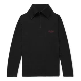 Balenciaga-herrejakke med brodert logo, halv glidelås og høy krage, svart 486144TWK521000