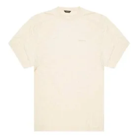 Balenciaga-logo brodert rundhalset kortærmet skjorte for menn, kremhvit 641614TJV829757