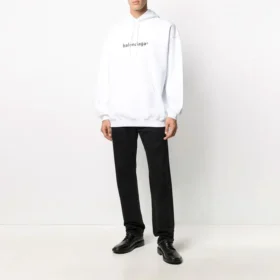 Balenciaga-logo-genser for menn, oversize, hvit 570811TIV559040