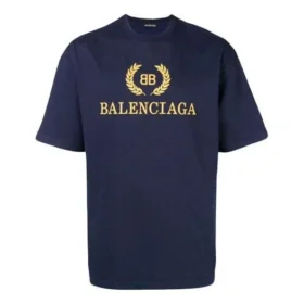 Balenciaga-logo, rund hals, korte ermer, marineblå, herre 535622TAV044128