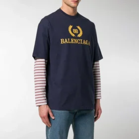 Balenciaga-logo, rund hals, korte ermer, marineblå, herre 535622TAV044128