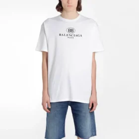 Balenciaga-logo-trykk, rund hals, korte ermer, hvit, for menn 556150TYK239000