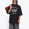 Balenciaga løpetrøye for menn med mønstertrykk og logo, løs passform, korte ermer, svart 641614TJVK61070