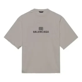 Balenciaga Mosaic Logo BB Alphabet med løse hull og slitt utseende, kort ermet, grå, for menn 651795TKVF58174 Balenciaga Mosaic Logo BB Alphabet med løse hull og slitt utseende, kort ermet, grå, for menn 651795TKVF58174