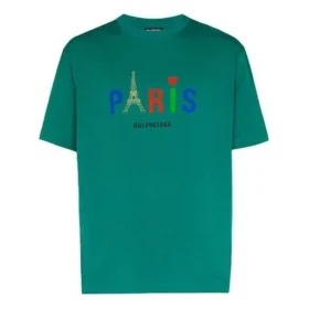 Balenciaga Paris Love Regular T-skjorte for menn med trykk, korte ermer, grønn 594579TGV433640 Balenciaga Paris Love Regular T-skjorte for menn med trykk, korte ermer, grønn 594579TGV433640