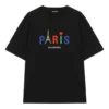 Balenciaga Paris Love T-skjorte for menn, vanlig passform, trykk, korte ermer, svart 594579TGV431000