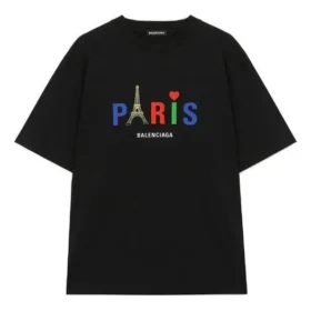 Balenciaga Paris Love T-skjorte for menn, vanlig passform, trykk, korte ermer, svart 594579TGV431000 Balenciaga Paris Love T-skjorte for menn, vanlig passform, trykk, korte ermer, svart 594579TGV431000