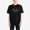 Balenciaga Paris Love T-skjorte for menn, vanlig passform, trykk, korte ermer, svart 594579TGV431000
