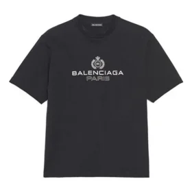 Balenciaga Retro Knit BB Paris-T-skjorte med trykk, kort ermet, for menn, svart 594579TGV601000