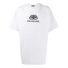 Balenciaga-skjorte for menn med logo-trykk, rund hals og korte ermer, hvit 583214TFV652569