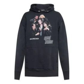 Balenciaga Speedhunters Boysband-trykk, hette, lange ermer, marineblå, 541873TCV371055