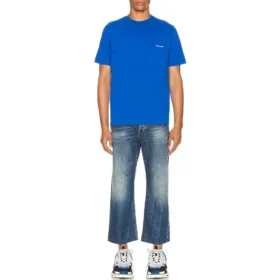 Balenciaga SS21 Alphabet Small Logo kortærmet bluse for menn, blå 556151TBV438077 Balenciaga SS21 Alphabet Small Logo kortærmet bluse for menn, blå 556151TBV438077