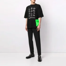 Balenciaga SS21 casual-trøye for menn med trykk, stor størrelse, korte ermer, svart 641614TJV801070 Balenciaga SS21 casual-trøye for menn med trykk, stor størrelse, korte ermer, svart 641614TJV801070