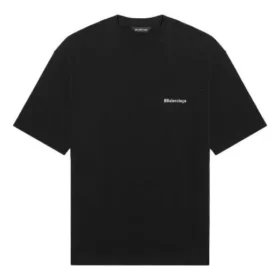Balenciaga SS21 ensfarget T-skjorte med logotrykk og korte ermer for menn, svart 612966TJV871070 Balenciaga SS21 ensfarget T-skjorte med logotrykk og korte ermer for menn, svart 612966TJV871070