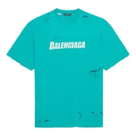 Balenciaga SS21 for menn med alfabetmønster, hull, rund hals og korte ermer – grønn 651795TKVB84661