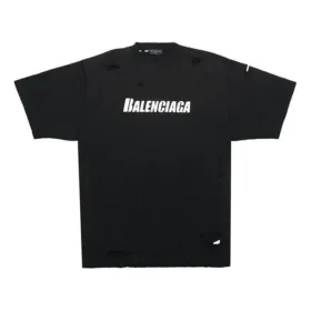 Balenciaga SS21 for menn med alfabetmønster, hull, rund hals og korte ermer – svart 651795TKVB81070