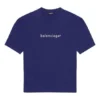 Balenciaga SS21 herre-T-skjorte med logo-trykk i alfabetet, korte ermer, blå 612966TIV545400