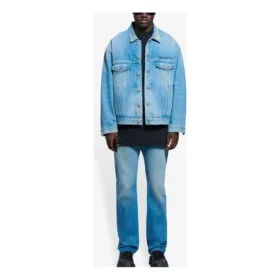 Balenciaga SS21 klassisk logo-Denim-jakke for menn, lyseblå 657608TDW154307