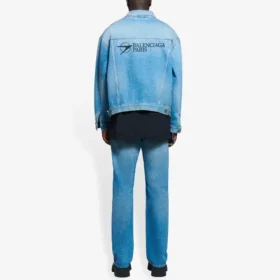Balenciaga SS21 klassisk logo-Denim-jakke for menn, lyseblå 657608TDW154307