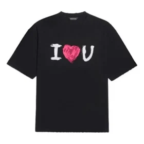 Balenciaga SS21 Love kortærmet T-skjorte for menn, svart 612966TJVL51070